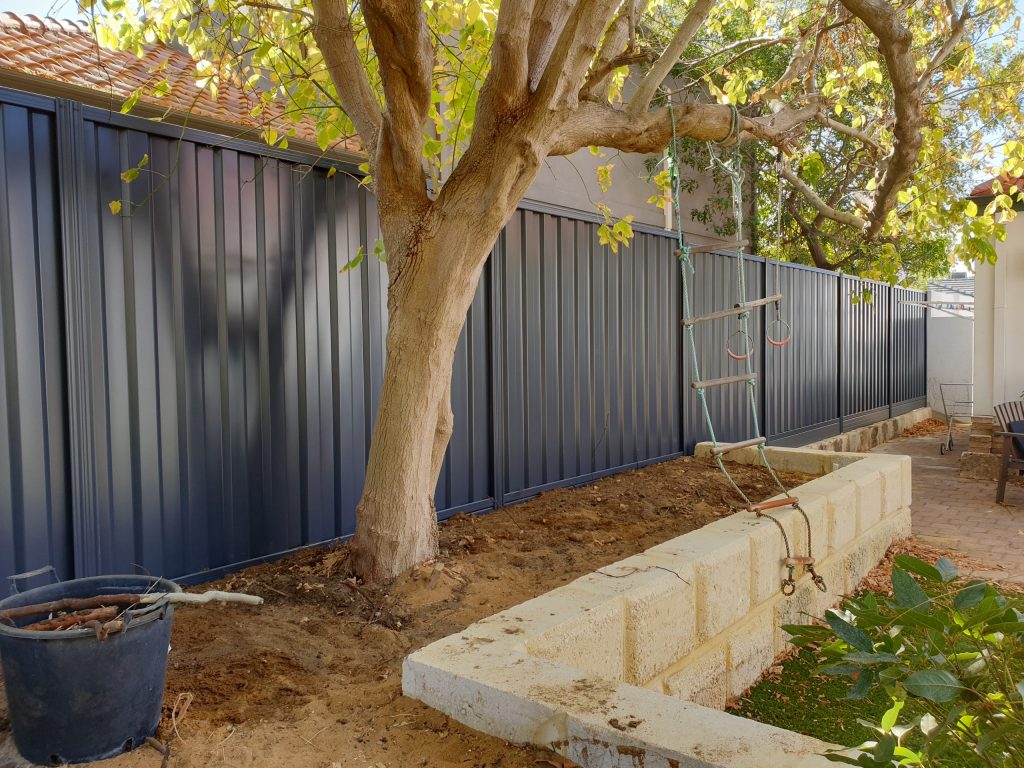 A backyard colorbond fence in Perth, WA.